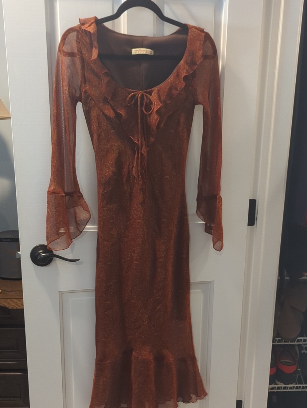 jonathan martin Rust Ruffled Tie-Front Long Sleeve Midi Dress